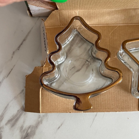 Gold Rimmed Glass Holiday Decor Set new in box - Picture 2 of 5